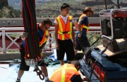 stunt crew setting up for a bungee jumping stunt