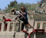 photo of person doing a superman front dive off of the bridge to nowhere bungee jump location