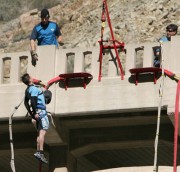 photo of person doing a superman front dive off of the bridge to nowhere bungee jump location